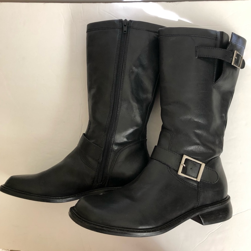 Matisse Riding Adjustable Silver Buckles Zip Side Leather Black Boots Size 8.5